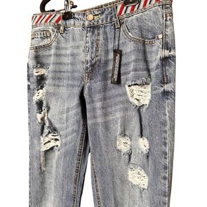 Alloy Apparel Distressed Jeans Beaded Waistband Size 11x37 Straight Skinny Leg